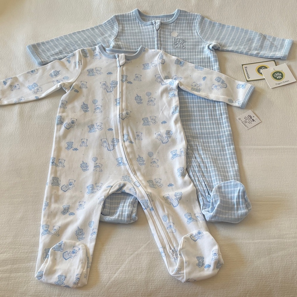 New Little Me Baby One-Piece Sleepers - 2 Pack, 9 Months, Organic Cotton, NWT